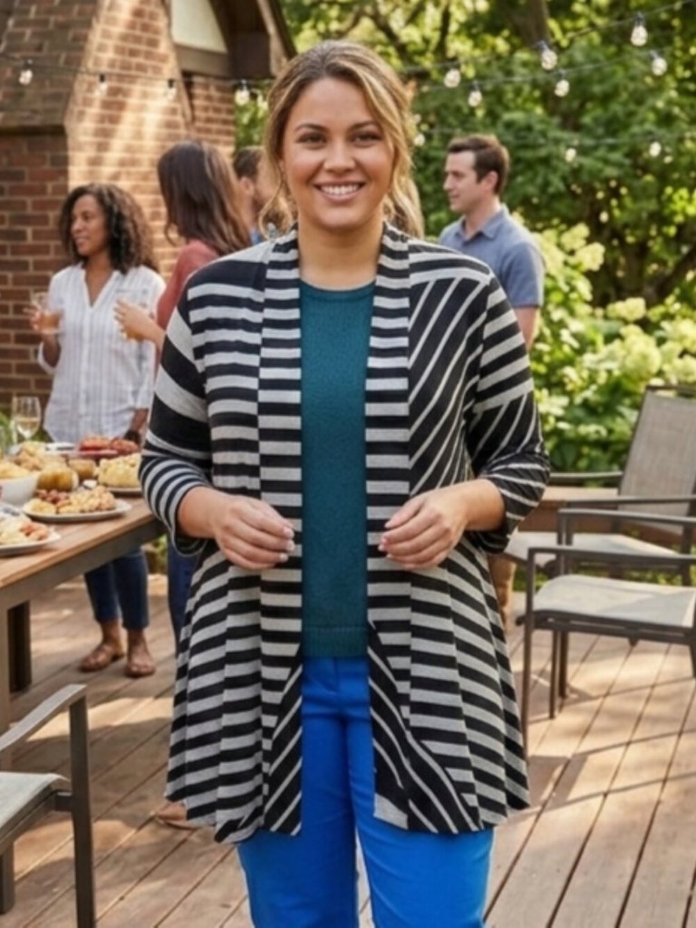 Joseph Ribkoff Striped 3/4 Sleeve Kimono Cardigan
